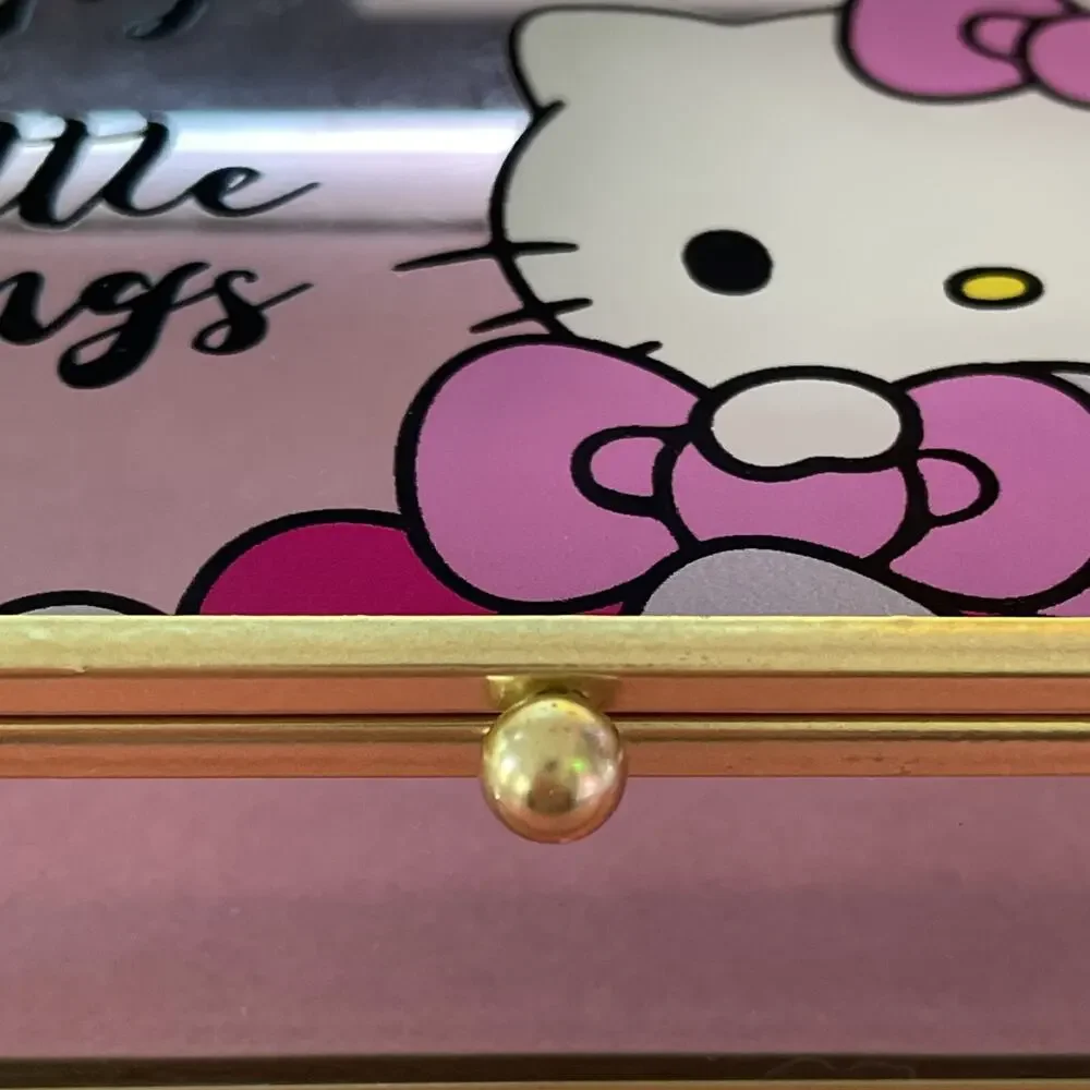Hello Kitty Glass Jewelry Box Pink Lined Bottom Gold 6